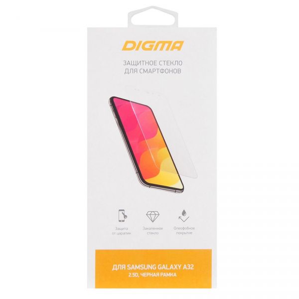 Защитное стекло для сотового телефона Digma 2.5D черный для Samsung Galaxy A32 2.5D (DGG2SAA32A) для Samsung Galaxy A32